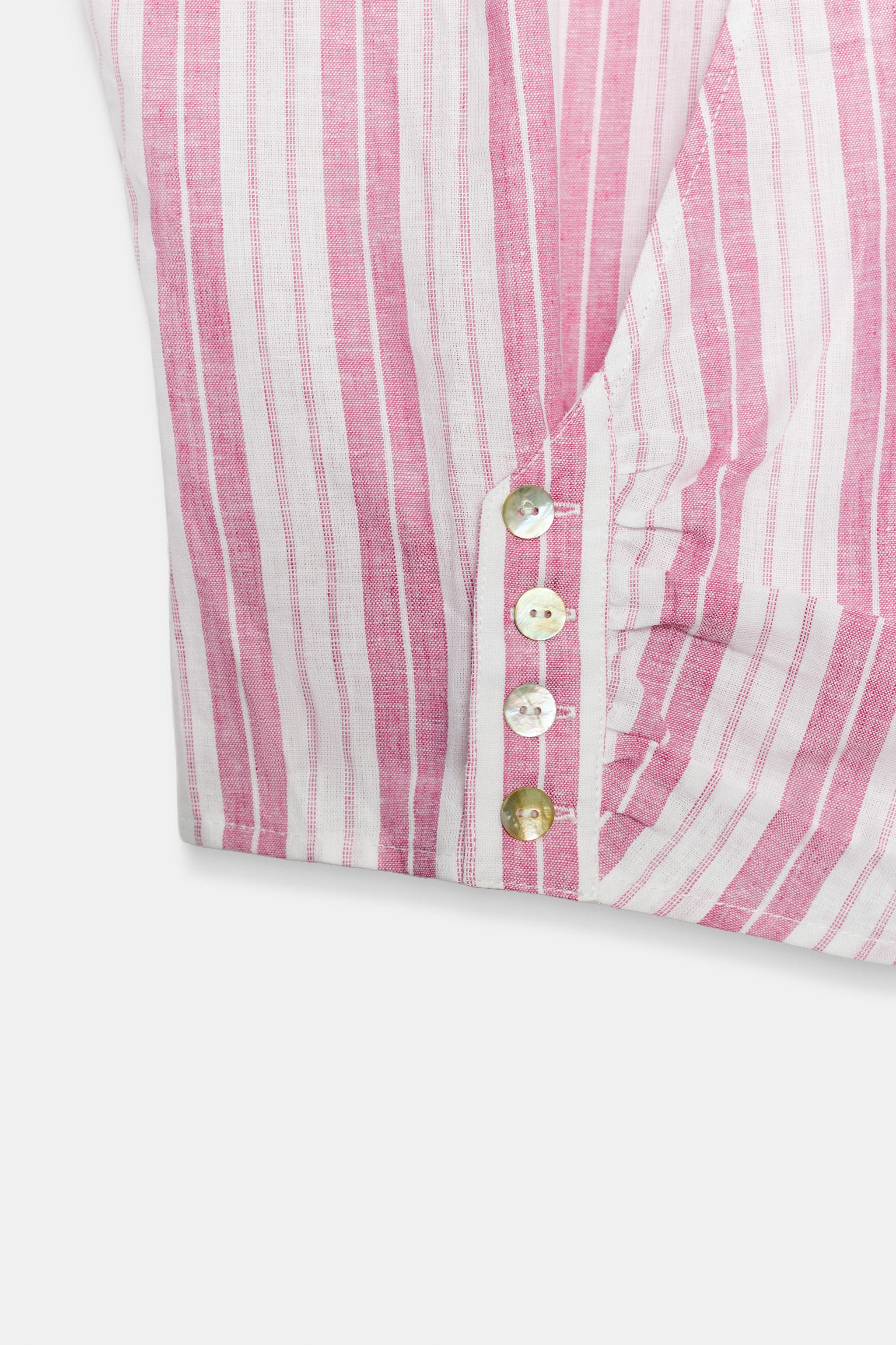 STRIPED BUTTON-FRONT WRAP TOP